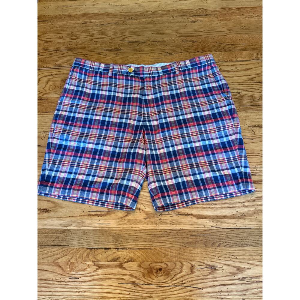 Men's Brooks Brothers 100% Cotton 9" Plaid Bermuda Shorts 40W Blue/Red/Yellow
